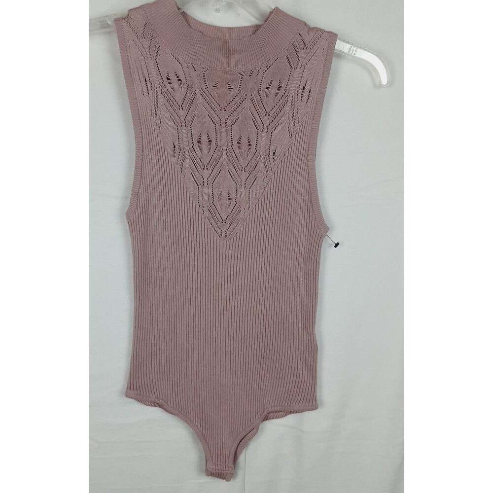 Free People Knit Crochet Womens Medium Bodysuit Sleeveless Rose Pink Purple